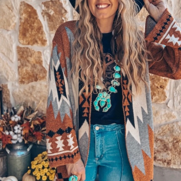 #41 Aztec Boho Western Cardigan Sweater - Picture 2 of 6
